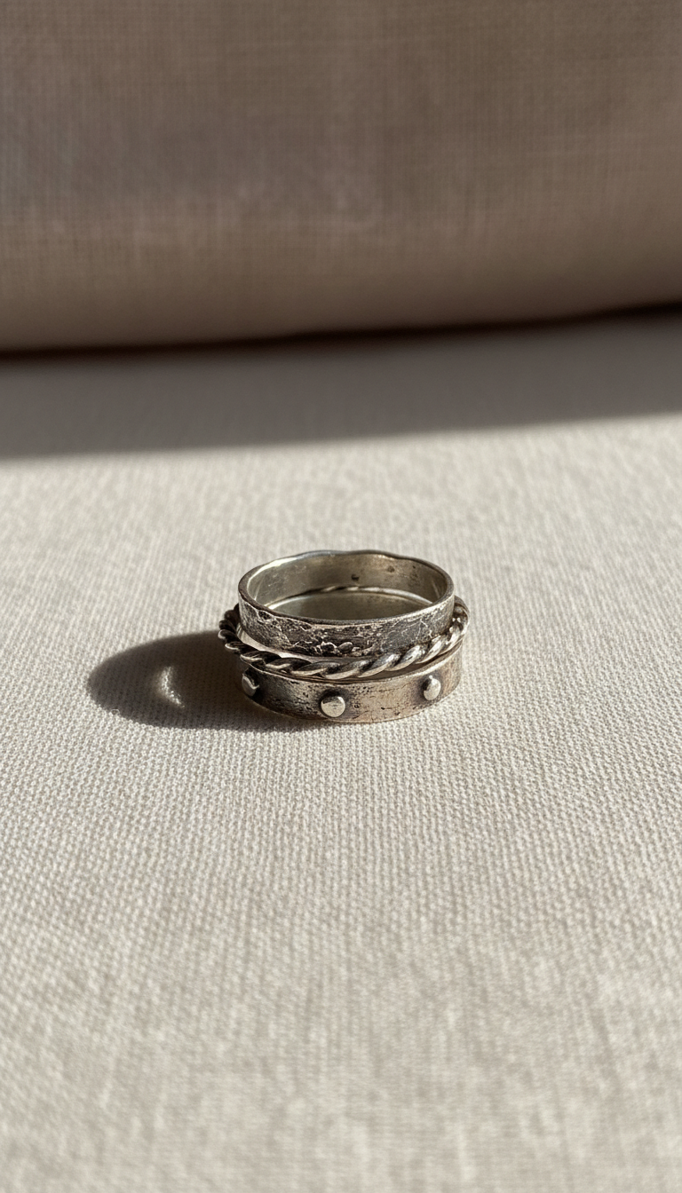 Weathered Silver Stacking Rings Set