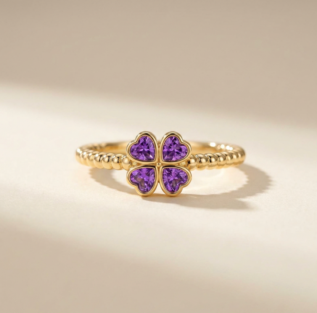 Purple Heart Zircon Four-Leaf Clover Jewelry