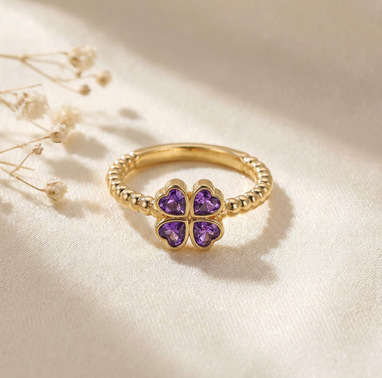 Purple Heart Zircon Four-Leaf Clover Jewelry
